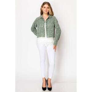 NEW ORIGAMI lace & sequin crushed velvet crop jacket in green